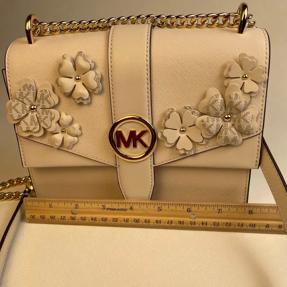 Michael Kors Greenwich Small Floral Applique Flap Crossbody Cream NWT $458